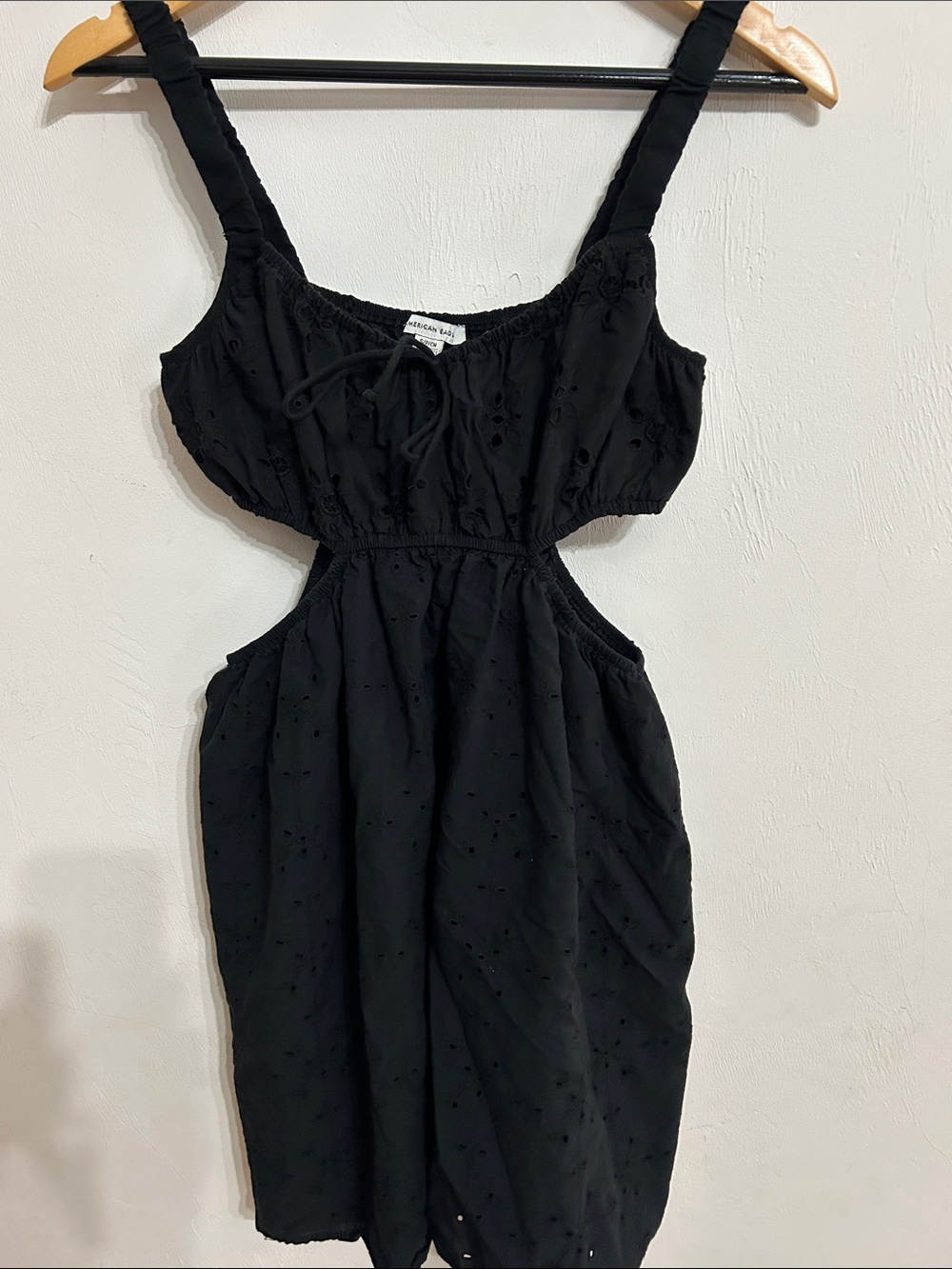 American Eagle Outfitters Black Eyelet Cutout Midi Sundress